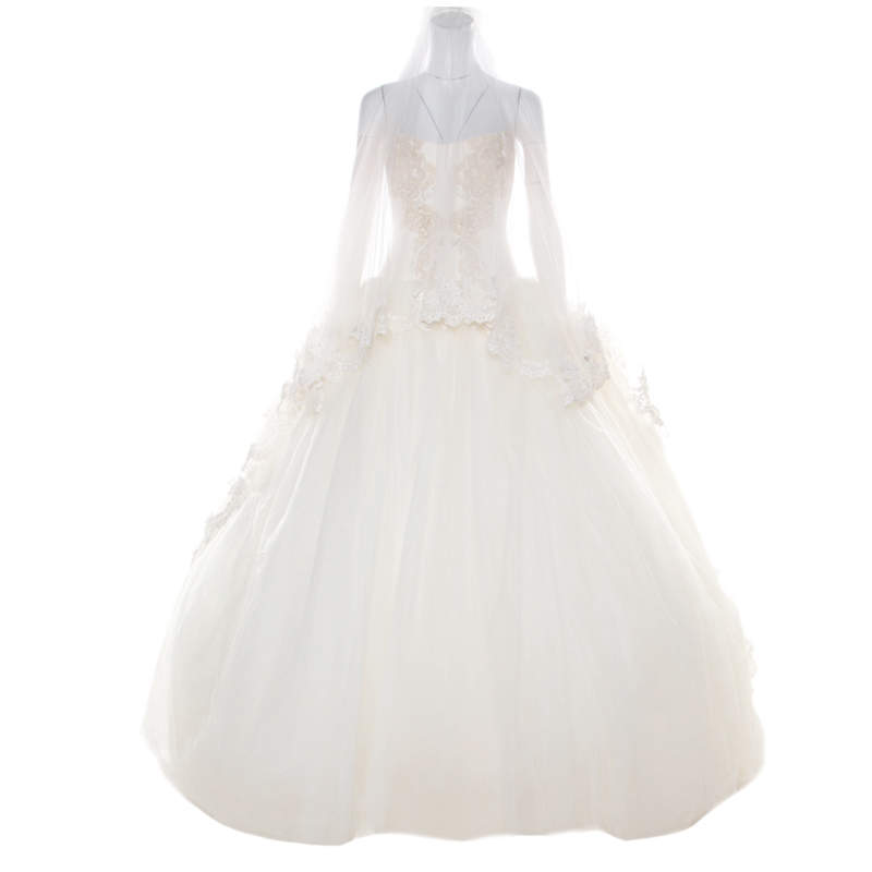 luxury-women-vera-wang-used-clothes-p213685-005 vera wang cream bead embellished silk layered tulle gown l