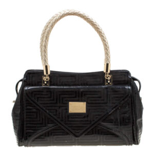 luxury-women-versace-used-handbags-p200987-009 versace black/gold quilted patent leather satchel