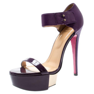versace purple patent leather and leather ankle strap platform sandals size 40