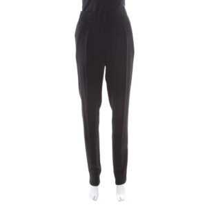 vionnet black crepe pleated high waist tailored trousers l