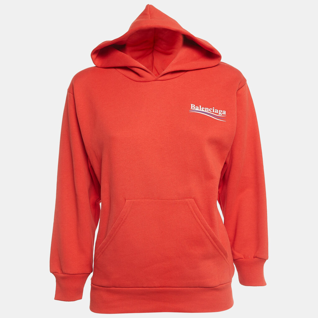 luxury-kids-balenciaga-used-girls-p923937-005 Balenciaga Red Logo Print Cotton Blend Hoodie (8 Yrs)