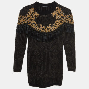 Balmain Black/Gold Jacquard Knit Tasseled Dress (12 Yrs)