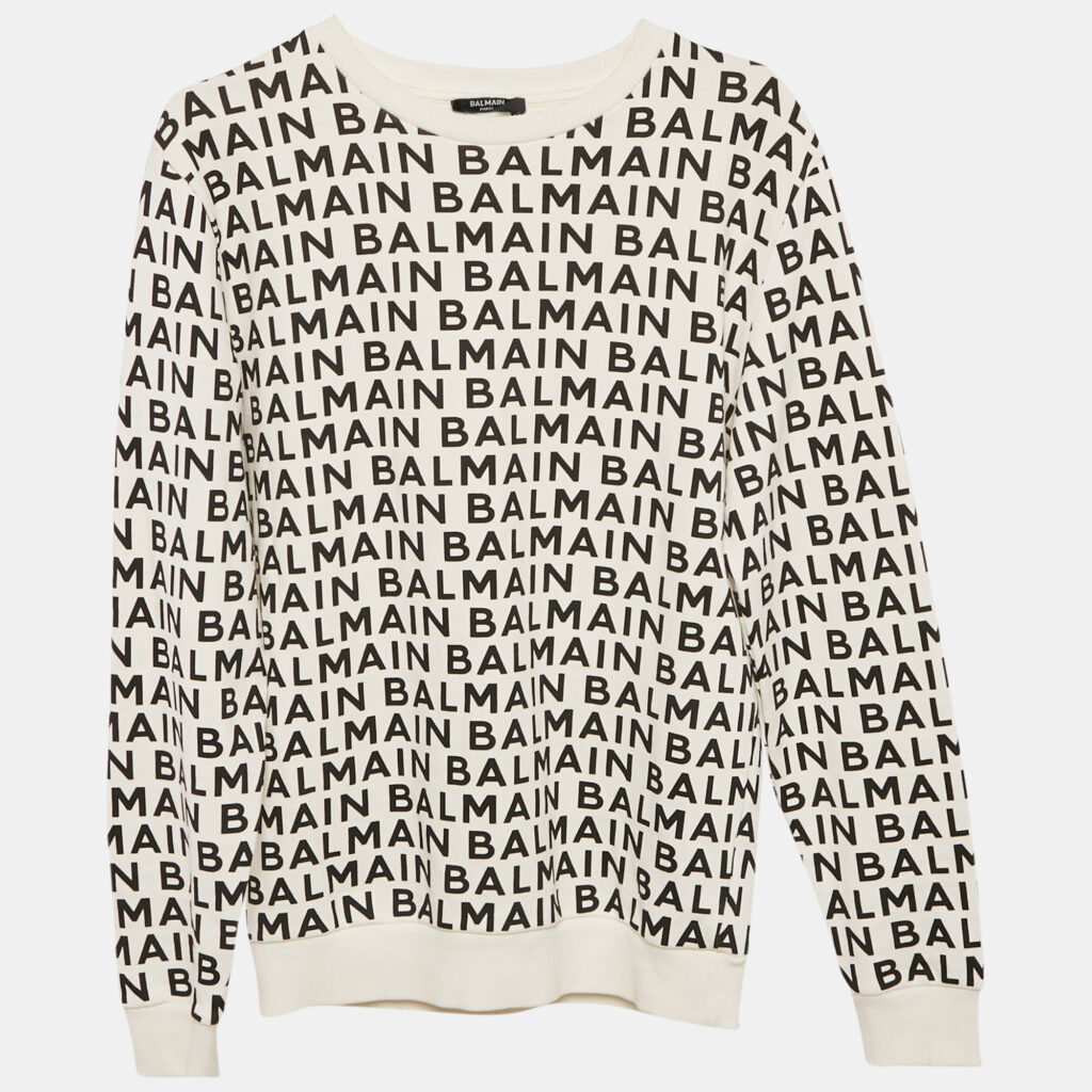 luxury-kids-balmain-used-boys-p1160535-006 Balmain Kids White All-over Logo Cotton Sweatshirt 14 Yrs