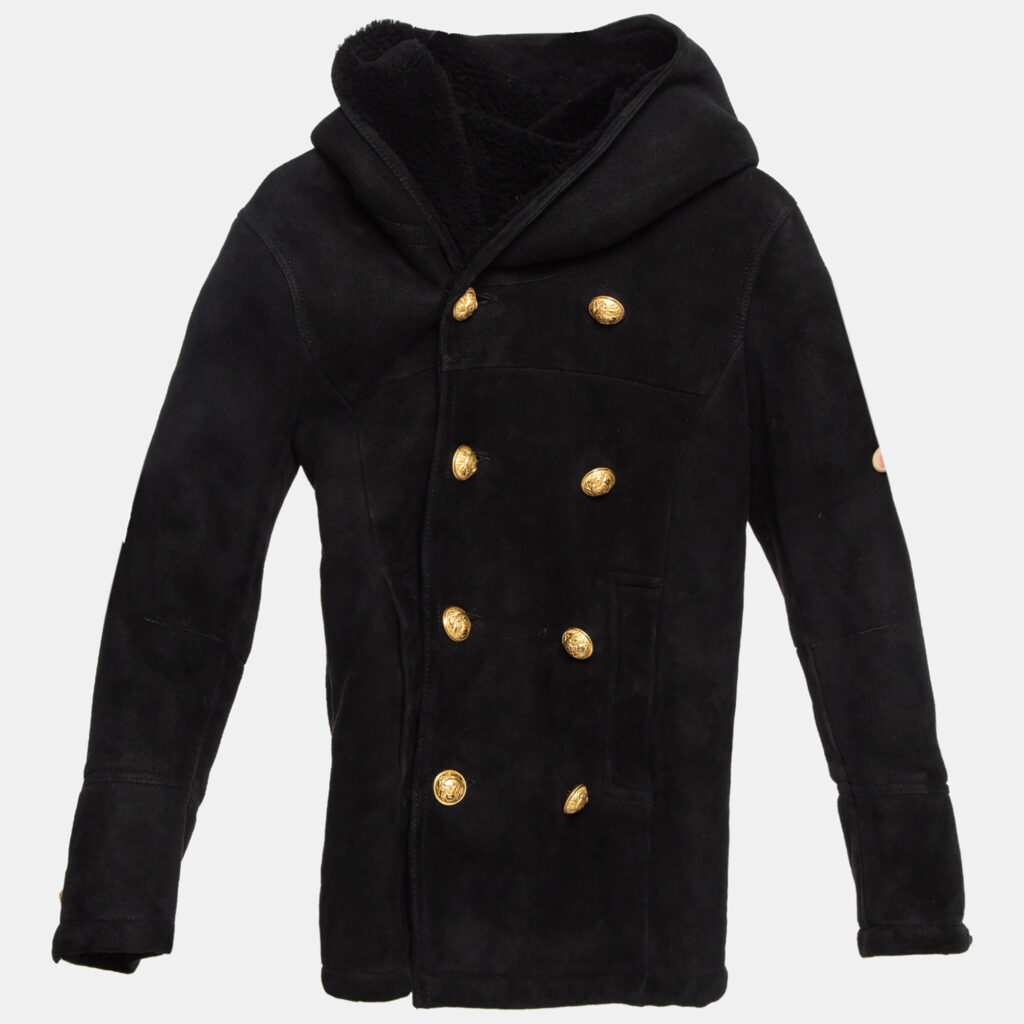 luxury-kids-balmain-used-girls-p1041856-008 Balmain Black Wool Hooded Double Breast Shearling Coat 10A
