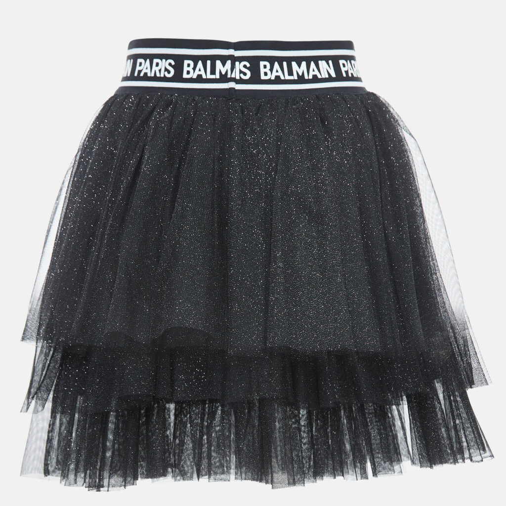 luxury-kids-balmain-used-girls-p923009-001 Balmain Black Glitter Tulle Tiered Skirt (14 Yrs)