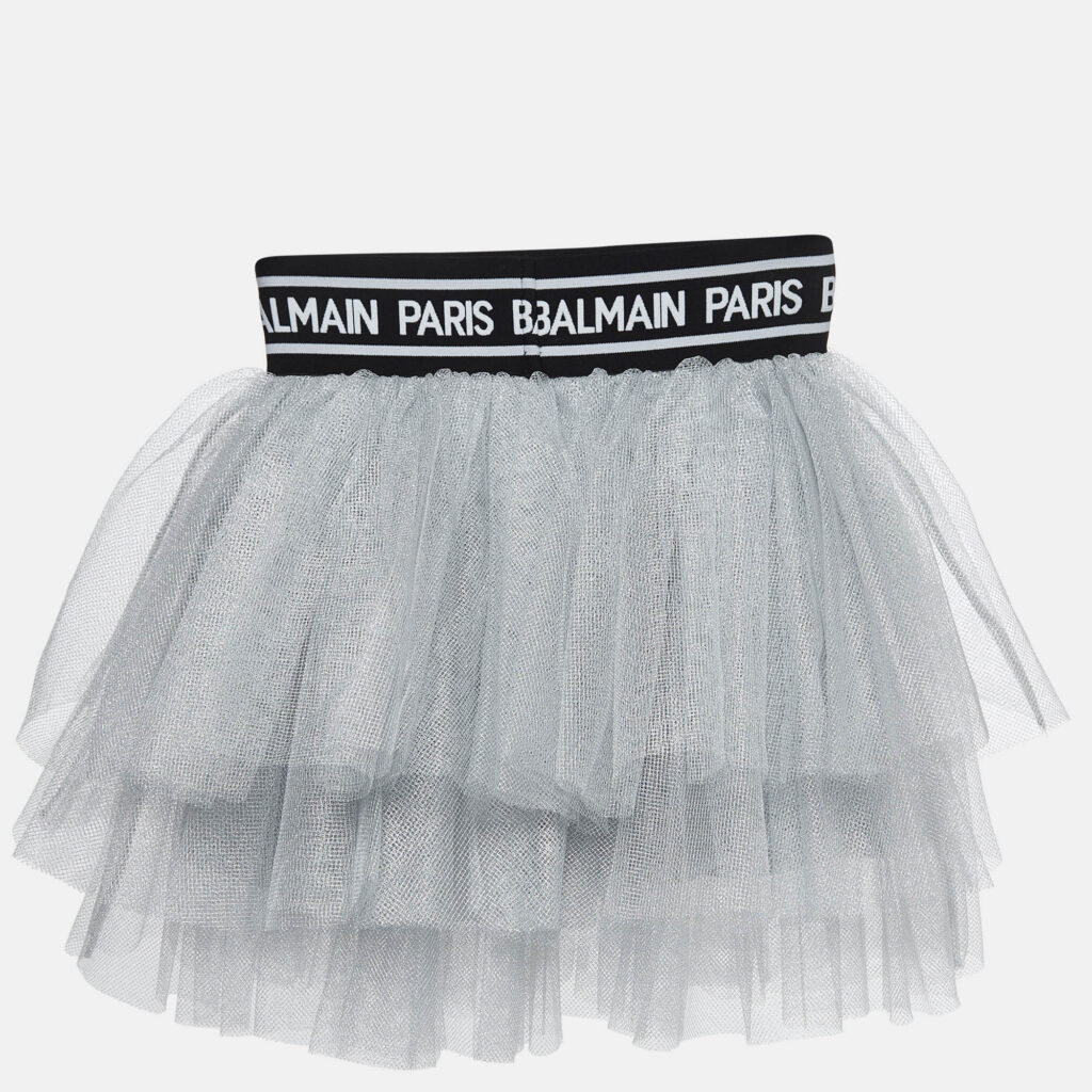 luxury-kids-balmain-used-girls-p923026-001 Balmain Metallic Silver Tulle Tiered Skirt (10 Yrs)