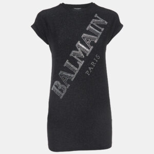 Balmain Black Glitter Jersey Crystal Embellished Logo T-Shirt Dress (10 Yrs)