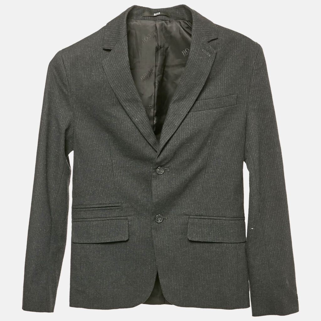 luxury-kids-boss-by-hugo-boss-used-boys-p1157283-005 Boss By Hugo Boss Grey Striped Cotton Blend Blazer S/12 Yrs