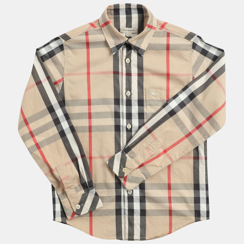 luxury-kids-burberry-used-boys-p1170533-008 Burberry Beige Check Cotton Button Front Shirt Shirt 10Y