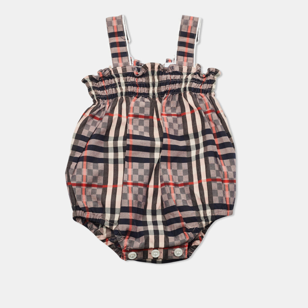 luxury-kids-burberry-used-girls-p1168971-001 Burberry Kids Vintage Check Pattern Cotton Romper 3M