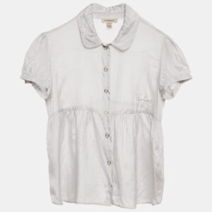 Burberry Light Grey Silk and Cotton Button Front Top 16 Yrs