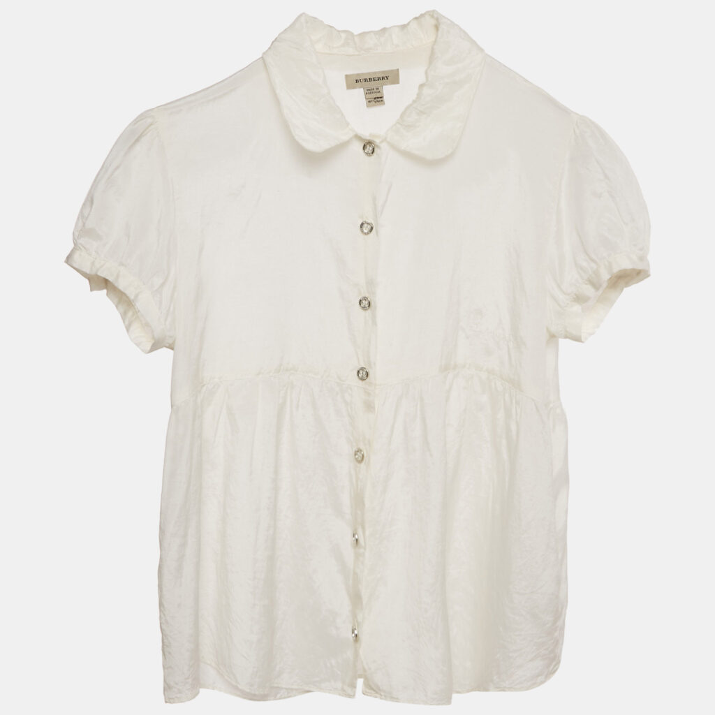 luxury-kids-burberry-used-girls-p1170145-006 Burberry Kids White Silk and Cotton Button Front Top 16 Yrs