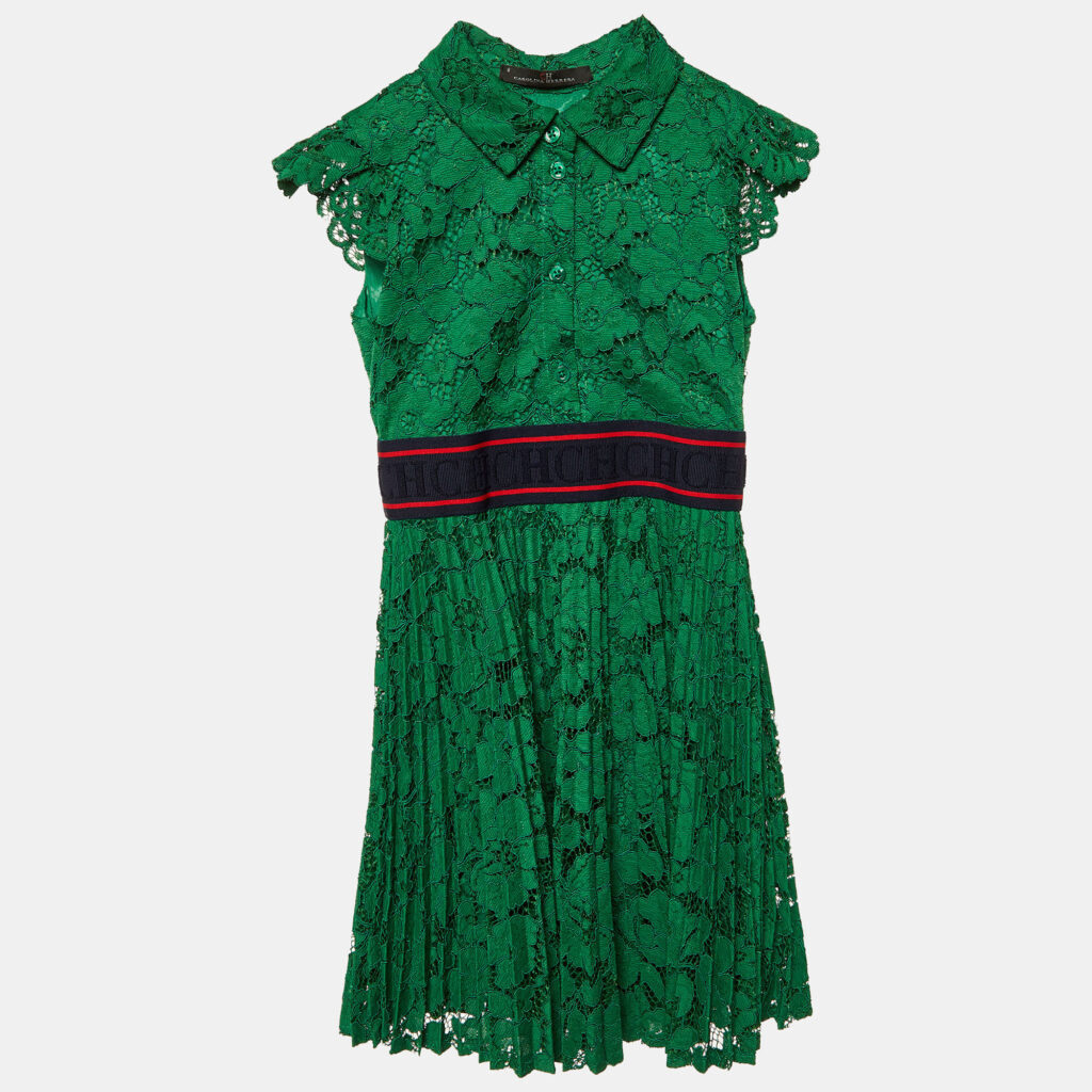 luxury-kids-ch-carolina-herrera-used-girls-p1152685-006 CH Carolina Herrera Kids Green Lace Pleated Dress Size 6 Yrs