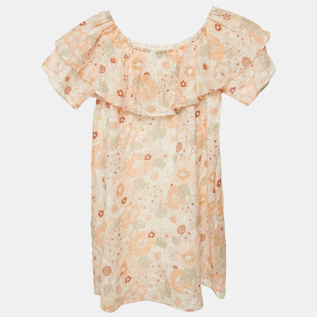 luxury-kids-chloe-new-girls-p1129247-004 Chloe Kids Orange/Multicolor Floral Print Cotton Off-Shoulder Dress 10 Yrs