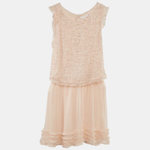 Chloe Light Orange Sequin Detail Silk Cut-Out Dress 12 Yrs