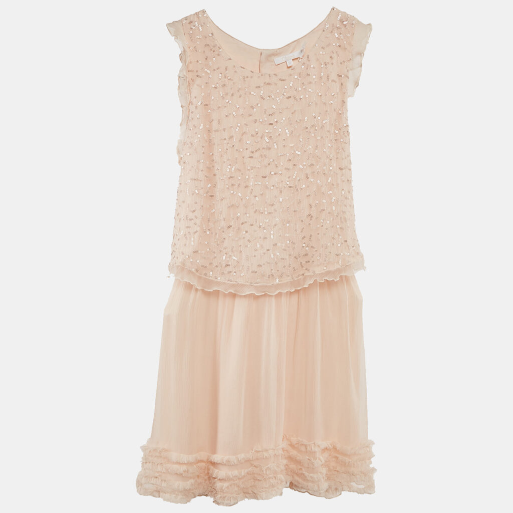 Chloe Light Orange Sequin Detail Silk Cut-Out Dress 12 Yrs