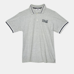 D&G Kids Grey Logo Embroidered Cotton Polo T-Shirt 14 Yrs