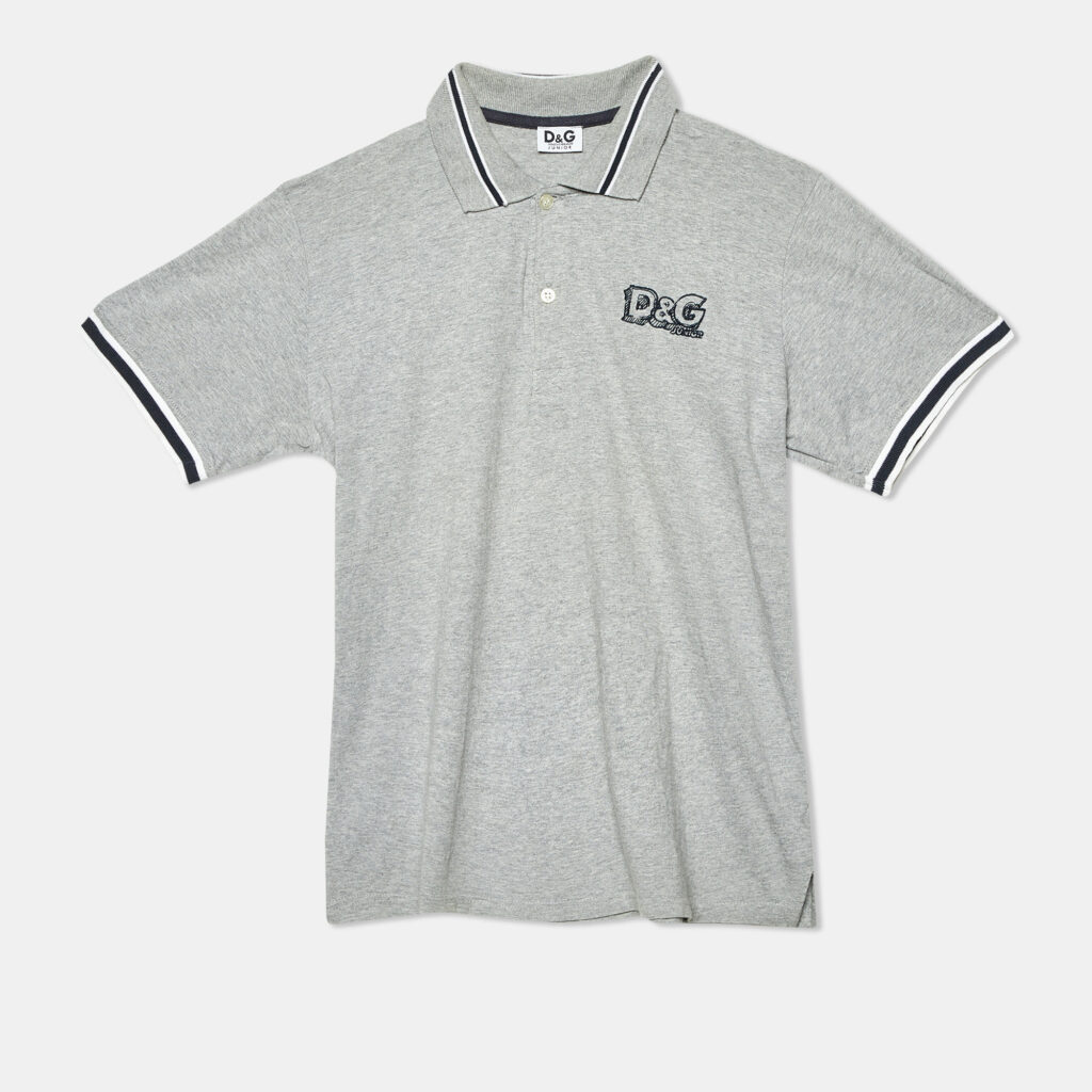 luxury-kids-dg-used-boys-p1101996-007 D&G Kids Grey Logo Embroidered Cotton Polo T-Shirt 14 Yrs