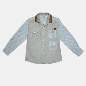 D&G Junior Grey/Blue Cotton Button Front Shirt 10 Yrs