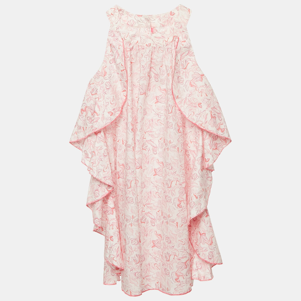 Dior Kids Pink Printed Cotton Ruffled Sleeveless Dress 8 Yrs