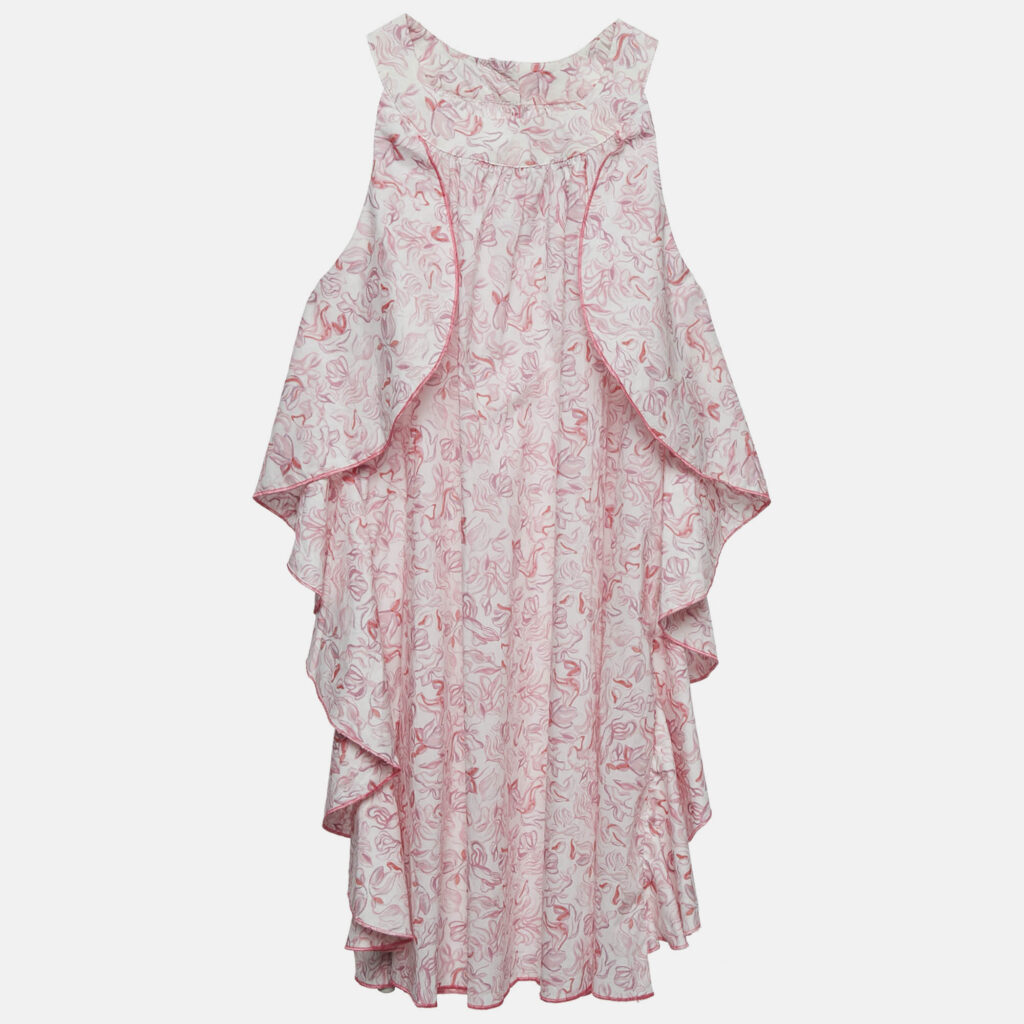 Christian Dior Kids Pink Printed Cotton Ruffle Detail Dress 8 Yrs