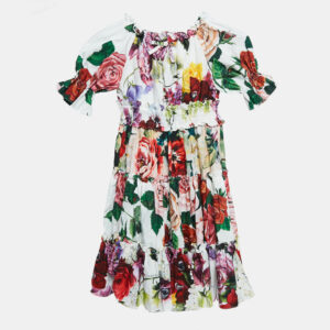 Dolce & Gabbana Kids White/Red Floral Print Poplin Tiered Dress 6 Yrs