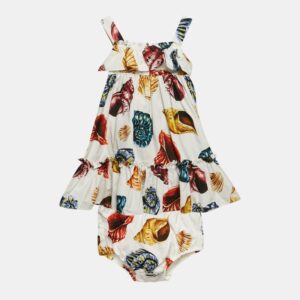 Dolce & Gabbana Kids White Shell Print Cotton Dress and Pants Set 12-18 M