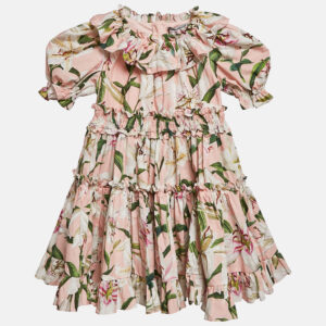 Dolce & Gabbana Pink Floral Print Poplin Frilled Dress and Knickers Set 24-30 M