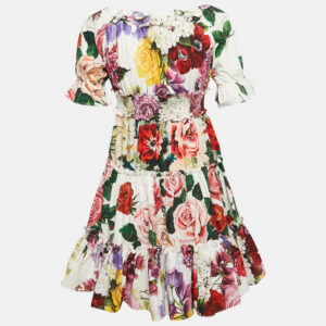Dolce & Gabbana Kids White/Red Floral Print Poplin Tiered Dress 7-8 Yrs