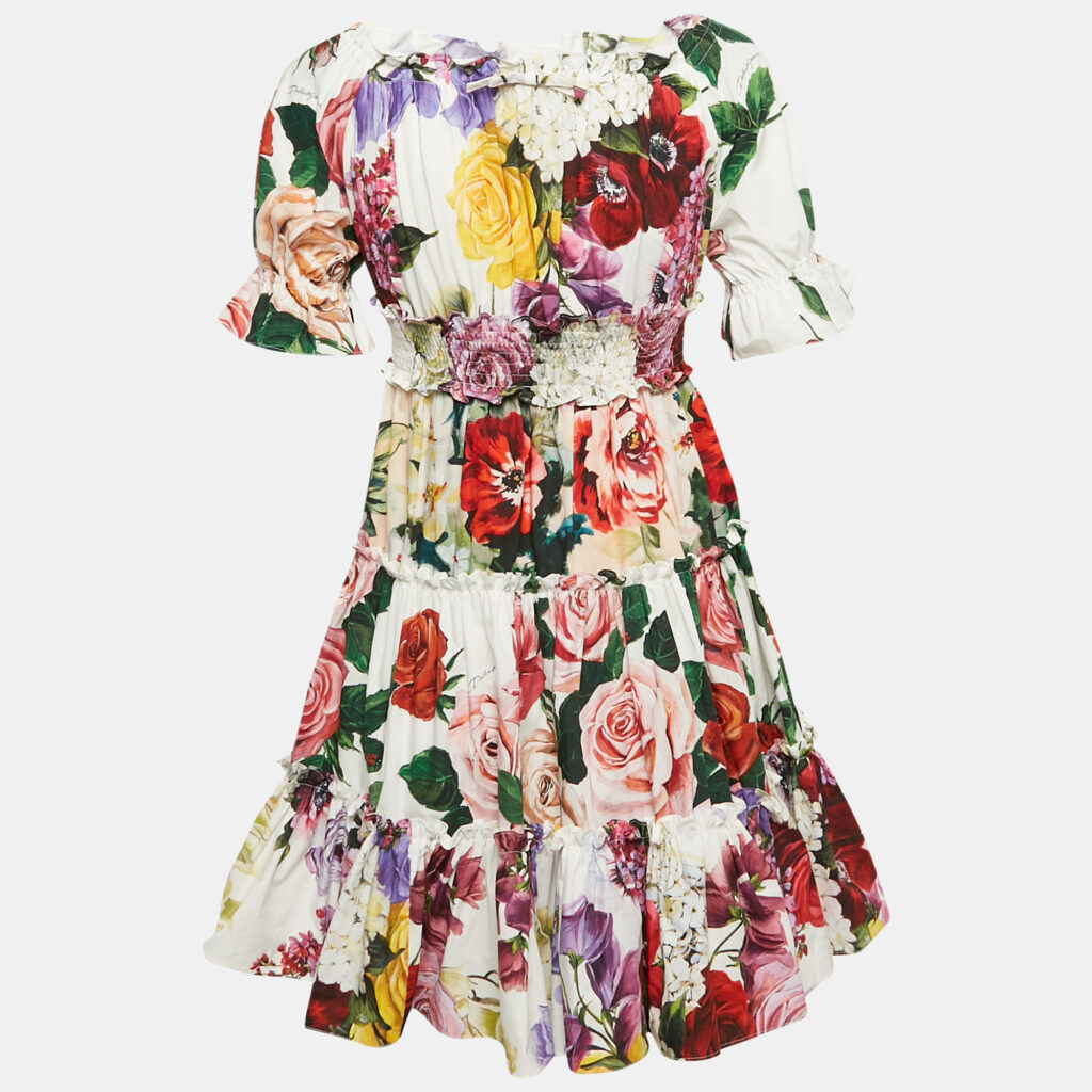 luxury-kids-dolcegabbana-new-girls-p1080432-001 Dolce & Gabbana Kids White/Red Floral Print Poplin Tiered Dress 7-8 Yrs