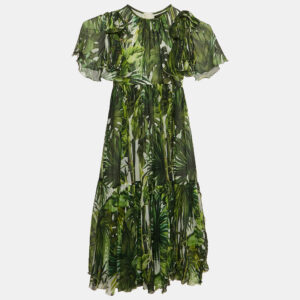 Dolce & Gabbana Green Tropical Print Silk Flounce Dress 7/8 Yrs