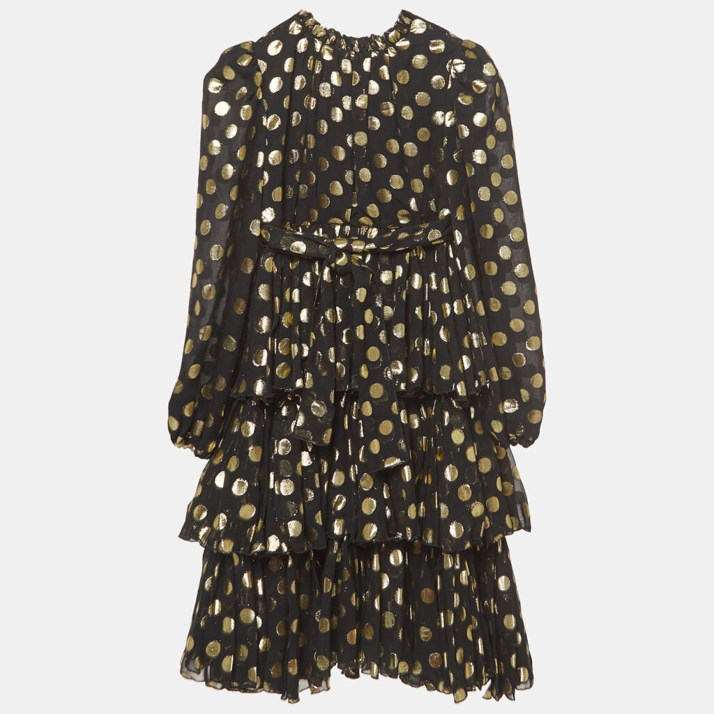 luxury-kids-dolcegabbana-new-girls-p922896-006 Dolce & Gabbana Black/Metallic Polka-Dot Chiffon Tiered Dress (9-10 Yrs)