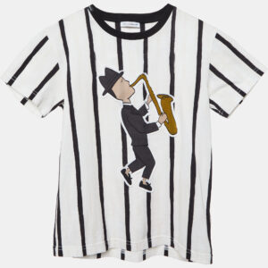 Dolce & Gabbana Kids Ivory Saxophonist Patch Striped Cotton T-Shirt 6Yrs