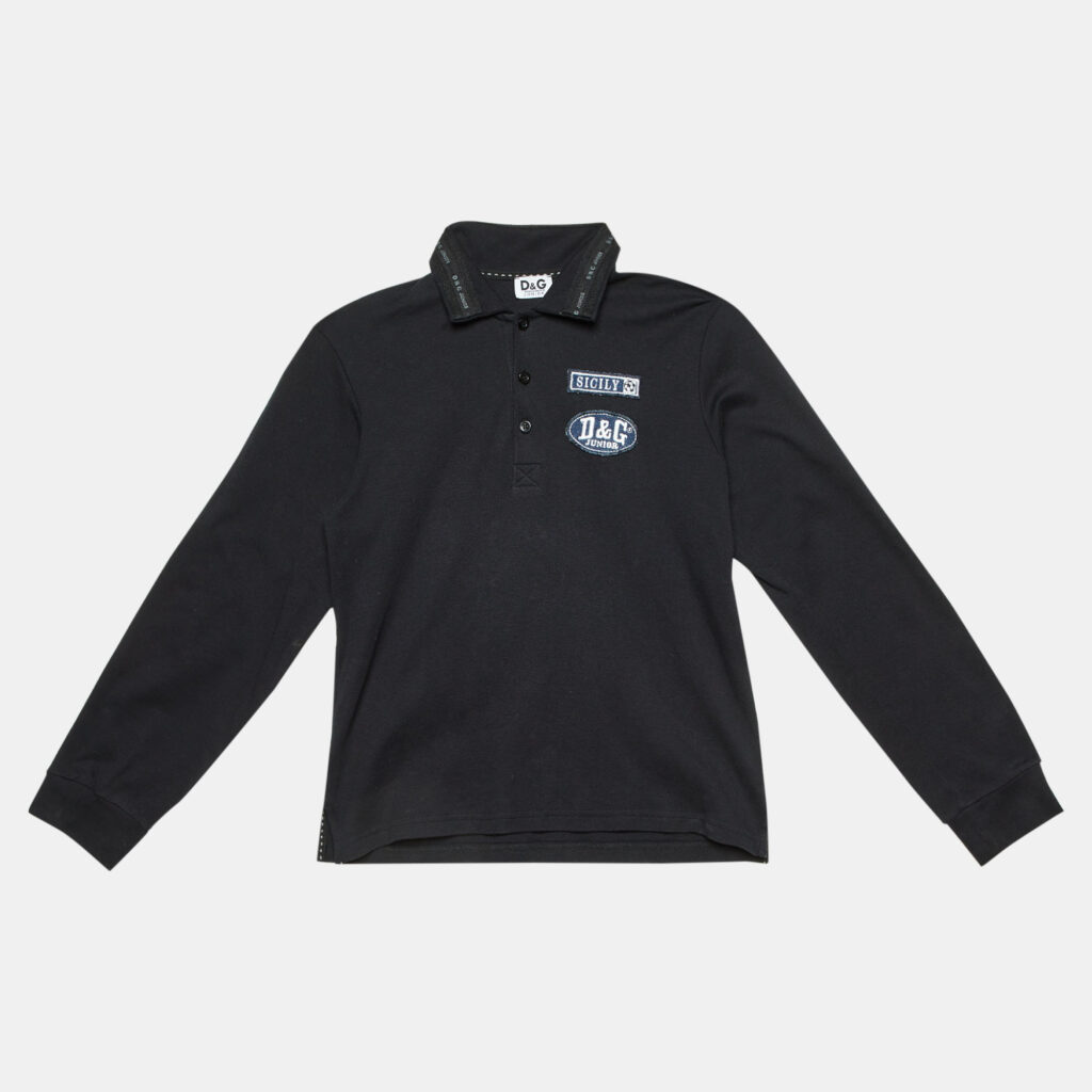 luxury-kids-dolcegabbana-used-boys-p1102454-001 D&G Junior Black Cotton Applique Detail Polo T-Shirt 12 Yrs