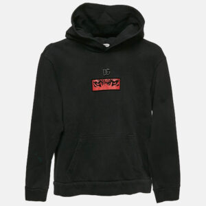 Dolce & Gabbana Kids Black Cotton Applique Detail Hooded Sweatshirt 9/10 Yrs