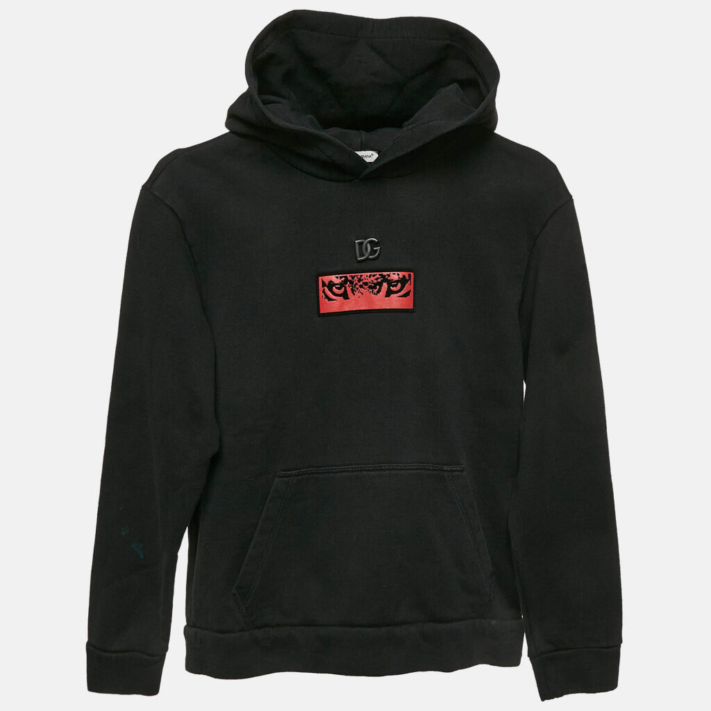 luxury-kids-dolcegabbana-used-boys-p1111707-007 Dolce & Gabbana Kids Black Cotton Applique Detail Hooded Sweatshirt 9/10 Yrs