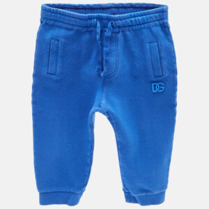 Dolce & Gabbana Kids Blue Logo Embroidery Cotton Knit Joggers 12-18 M
