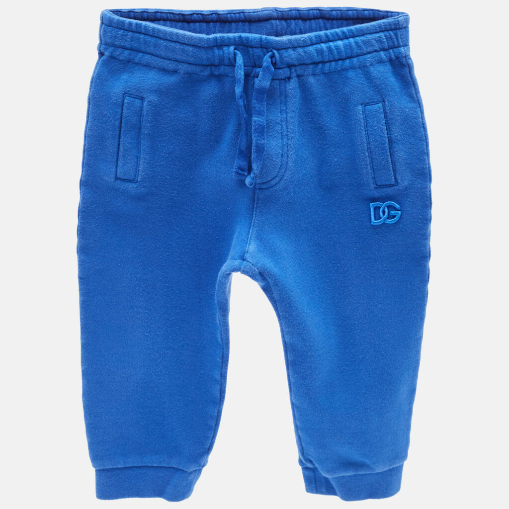 Dolce & Gabbana Kids Blue Logo Embroidery Cotton Knit Joggers 12-18 M