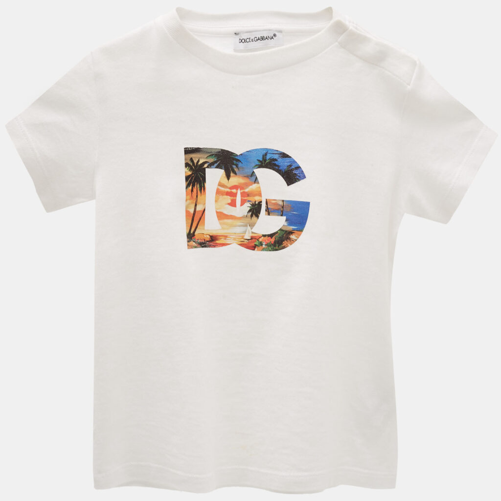 Dolce & Gabbana White Logo Print Cotton T-Shirt 12-18 M