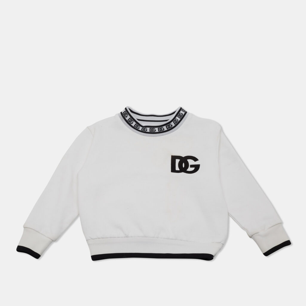 luxury-kids-dolcegabbana-used-boys-p1164437-004 Dolce & Gabbana Kids White Logo Embroidered Cotton Sweatshirt 2 Yrs