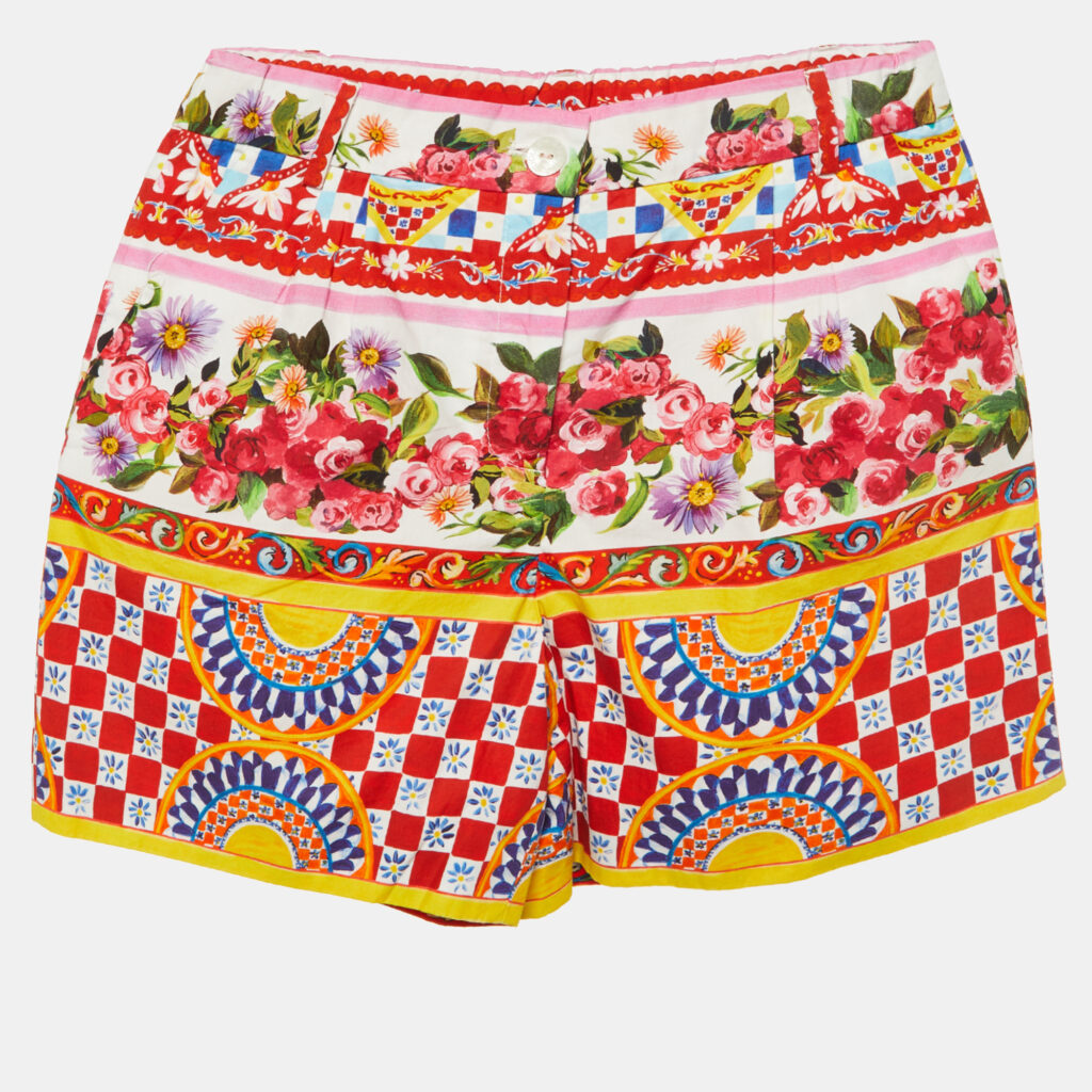 luxury-kids-dolcegabbana-used-girls-p1092303-007 Dolce & Gabbana Kids Multicolor Majolica Print Cotton Shorts 9-10 Yrs
