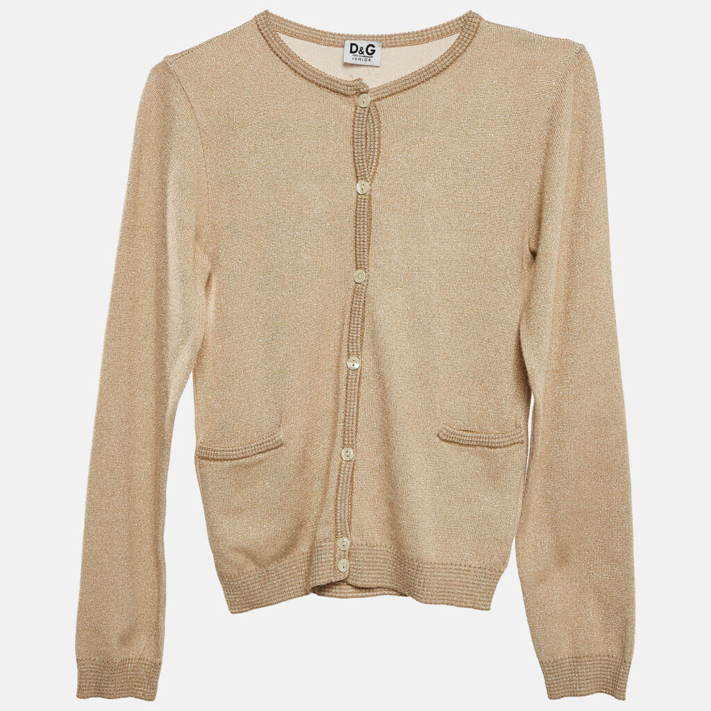 luxury-kids-dolcegabbana-used-girls-p1111383-008 D&G Junior Gold Lurex Knit Button Front Cardigan S