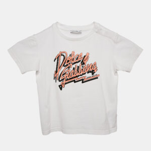 Dolce & Gabbana Kids White Logo Print Cotton Crew Neck T-Shirt 24-30 M