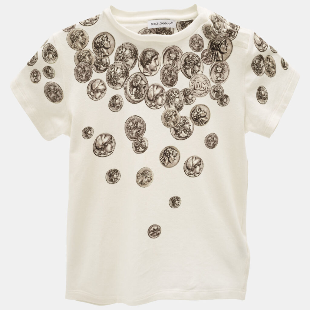 Dolce & Gabbana Kids White Coin Print Cotton Crew Neck T-Shirt 24-30 M