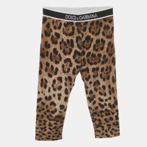 Dolce & Gabbana Brown Leopard Print Cotton Knit Leggings 18-24 M
