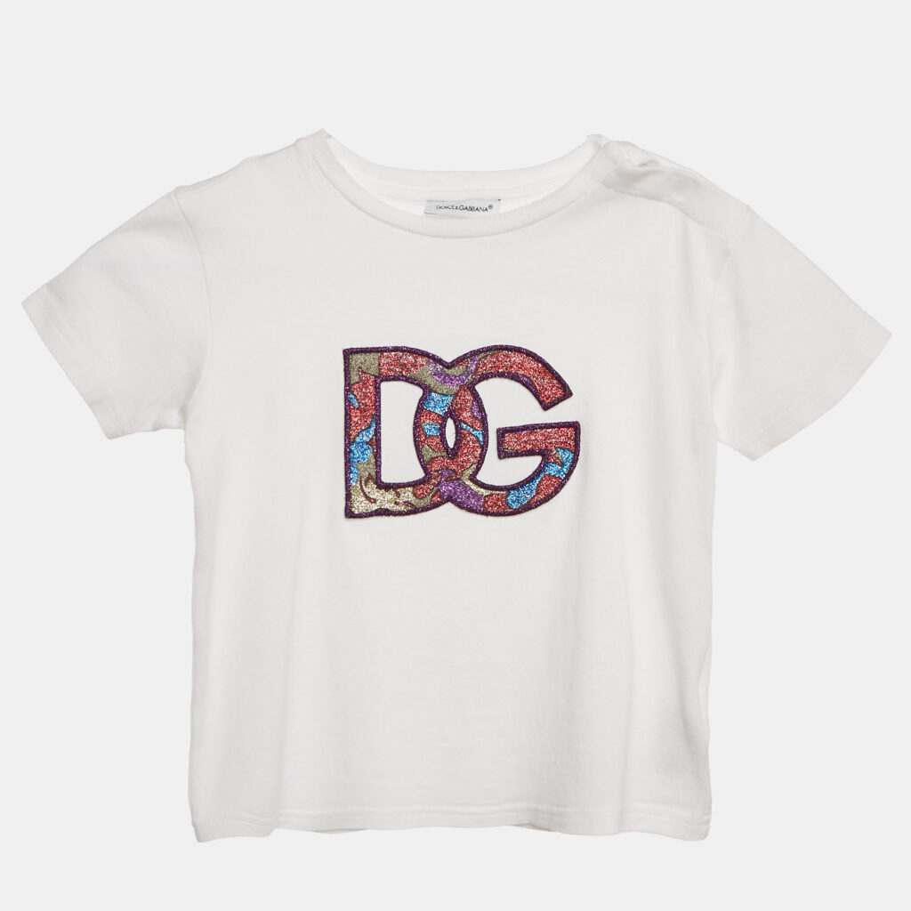 Dolce & Gabbana Kids White Logo Applique Detail Crew Neck T-Shirt 24-30 M