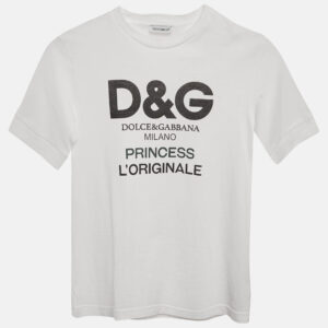 Dolce & Gabbana Kids White Logo Print Cotton Crew Neck T-Shirt 4 Yrs