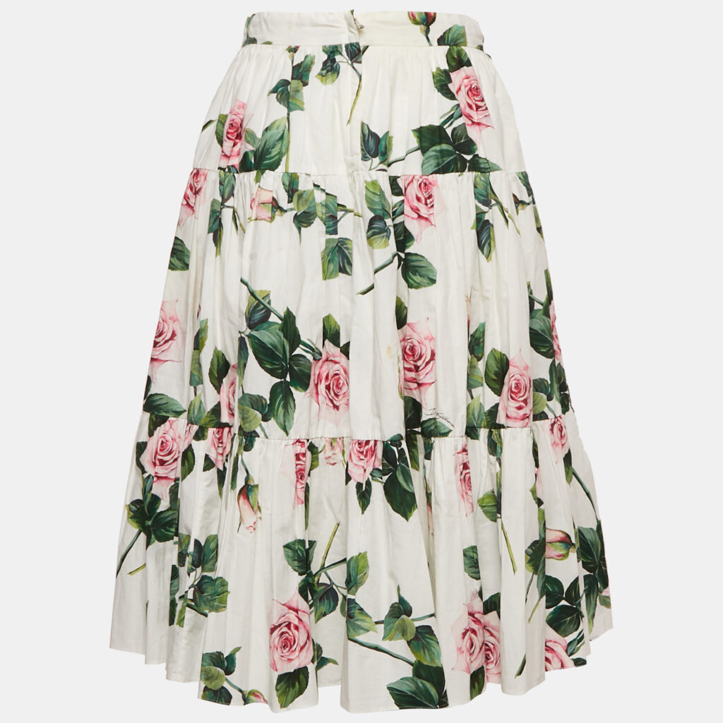luxury-kids-dolcegabbana-used-girls-p1158017-008 Dolce & Gabbana Kids White Floral Print Cotton Tiered Skirt 11-12 Years
