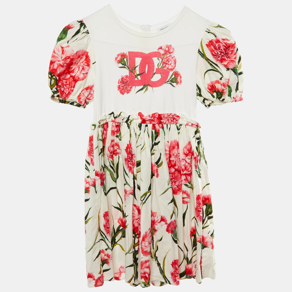 luxury-kids-dolcegabbana-used-girls-p1161538-001 Dolce & Gabbana Kids White Floral Print Cotton Dress Size 7/8 Yrs