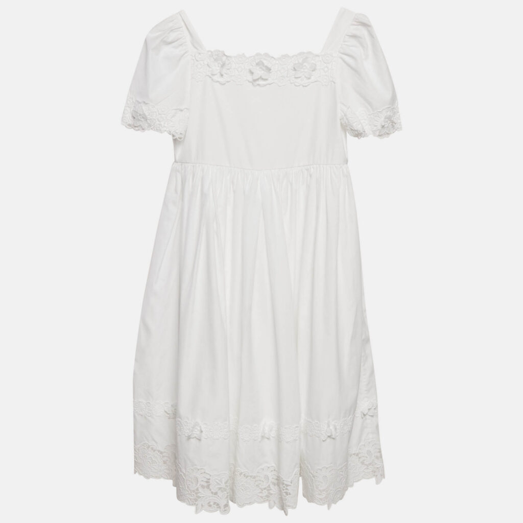 Dolce & Gabbana Kids White Lace Trim Cotton Dress 11 Yrs